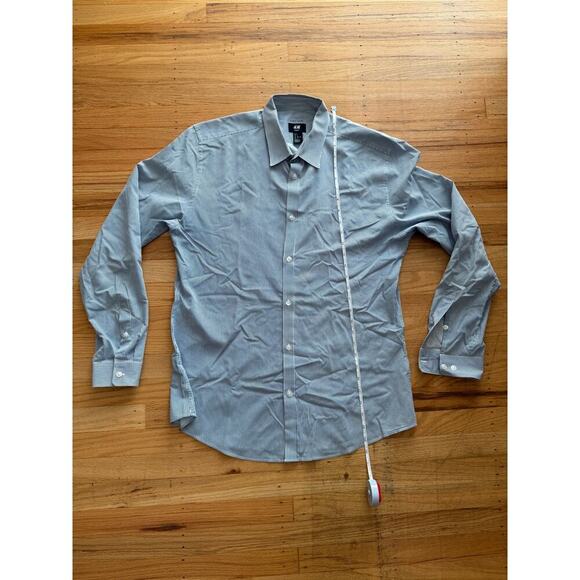 H&M Men's Slim Fit Blue Pinstripe Button Down Shirt Size L Career Office - Picture 5 of 9